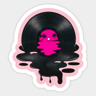 Vinyl LP Music Record Beach Sunset Pink Sticker